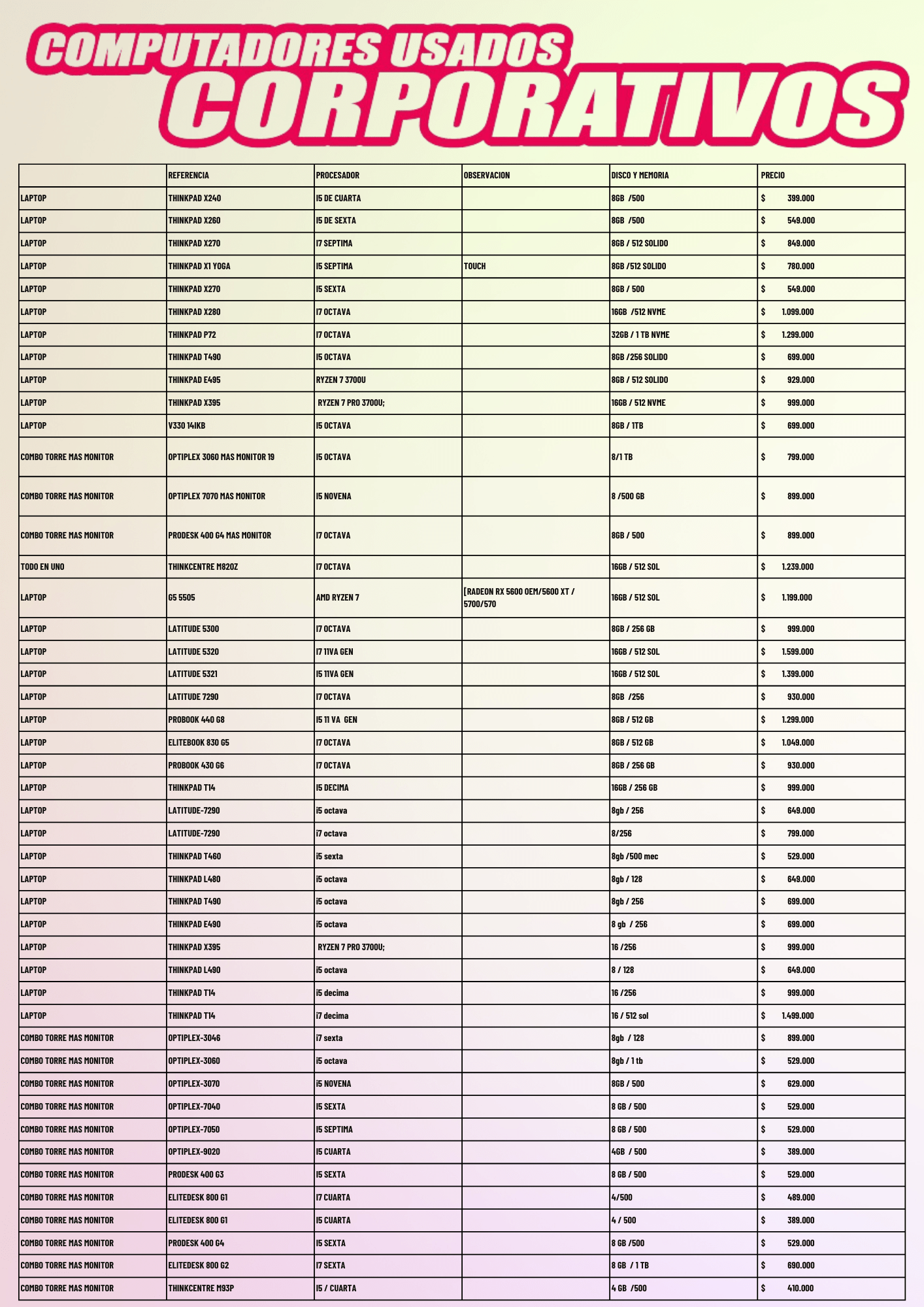 LISTA DE PRECIOS